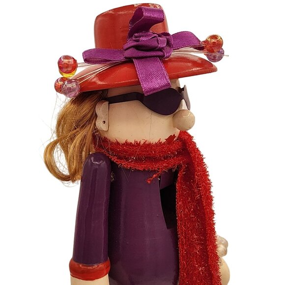 Posh Red Hat Society Nutcracker Figurine Woman In Purple Halloween Holiday Gift - Picture 3 of 9